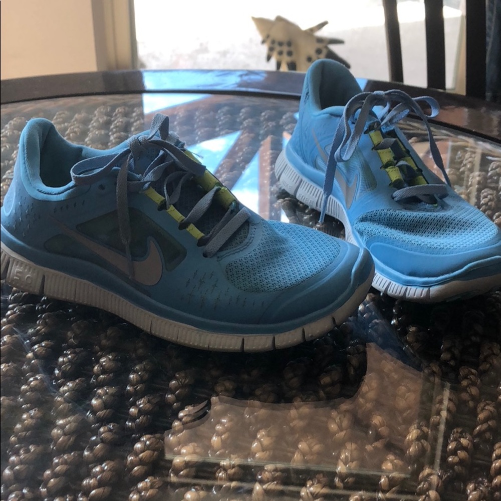 Blue and Green Nike Free Run 3
